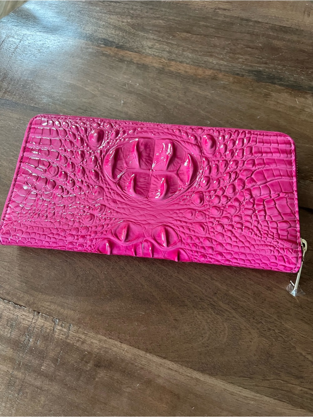 New Brahmin Hot Pink Croc-Embossed Zip Wallet